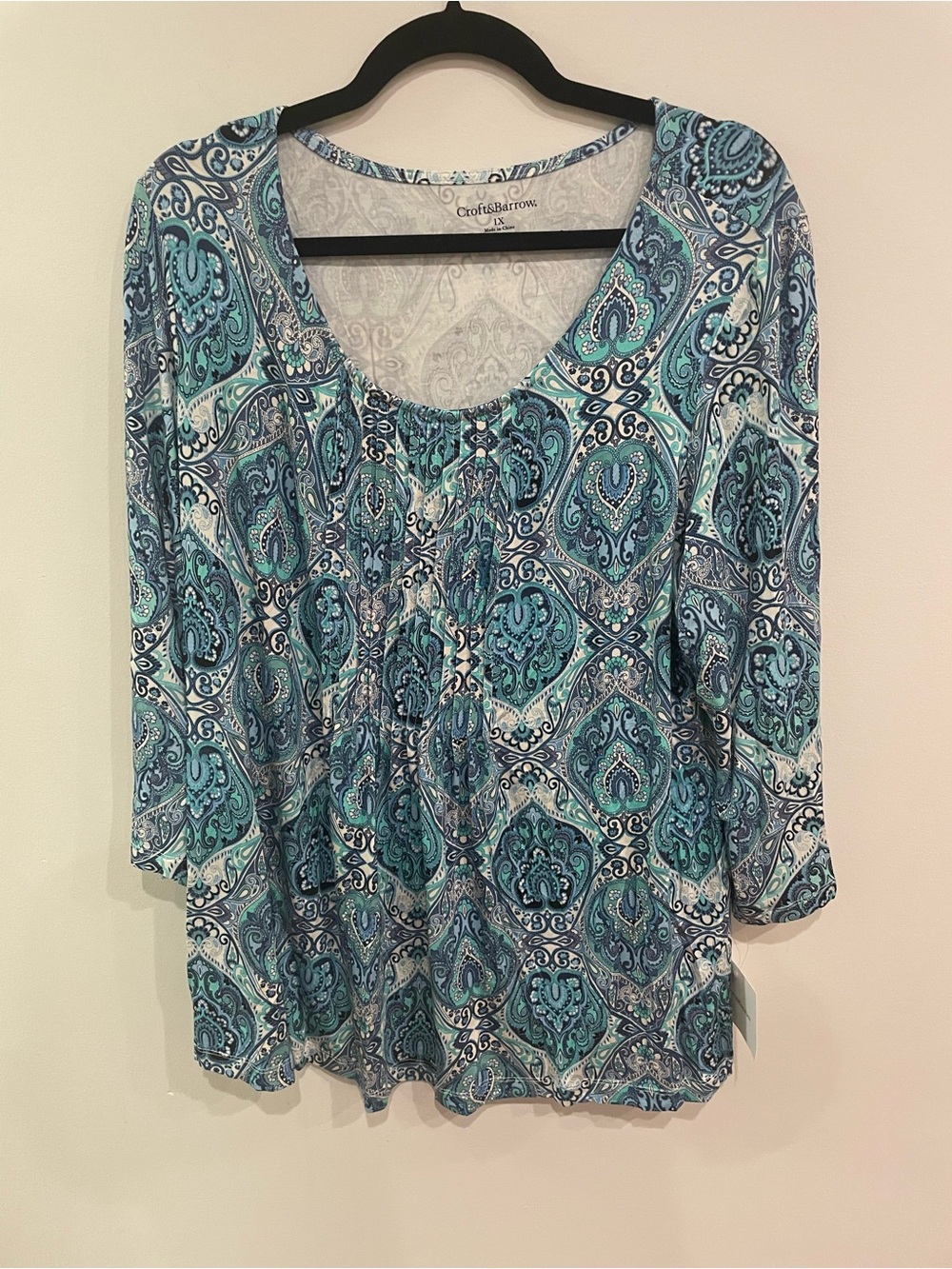 NWT Croft& Blouse Women's  Petite Medium Paisley Sleeve Collared Shirt Size 1x